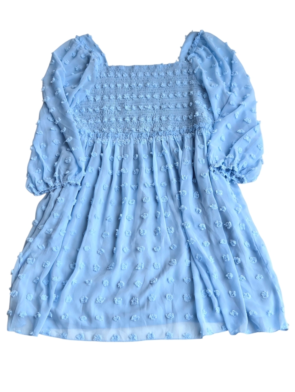 BTFBM Plus Size XXL Baby Blue Smocked Swiss Dot Cottagecore Midi Dress Fairycore
